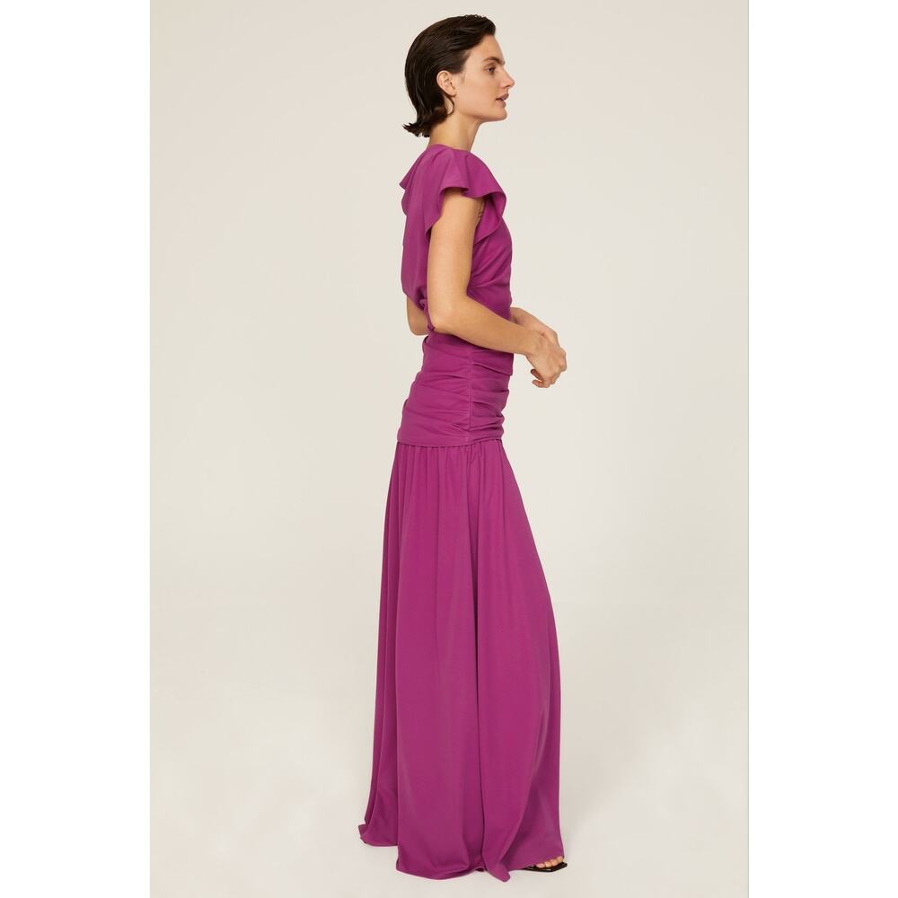Tanya Taylor Nami Purple Asymmetric Boat Neck Draped Cap Sleeve Gown Size 2 - Picture 2 of 16